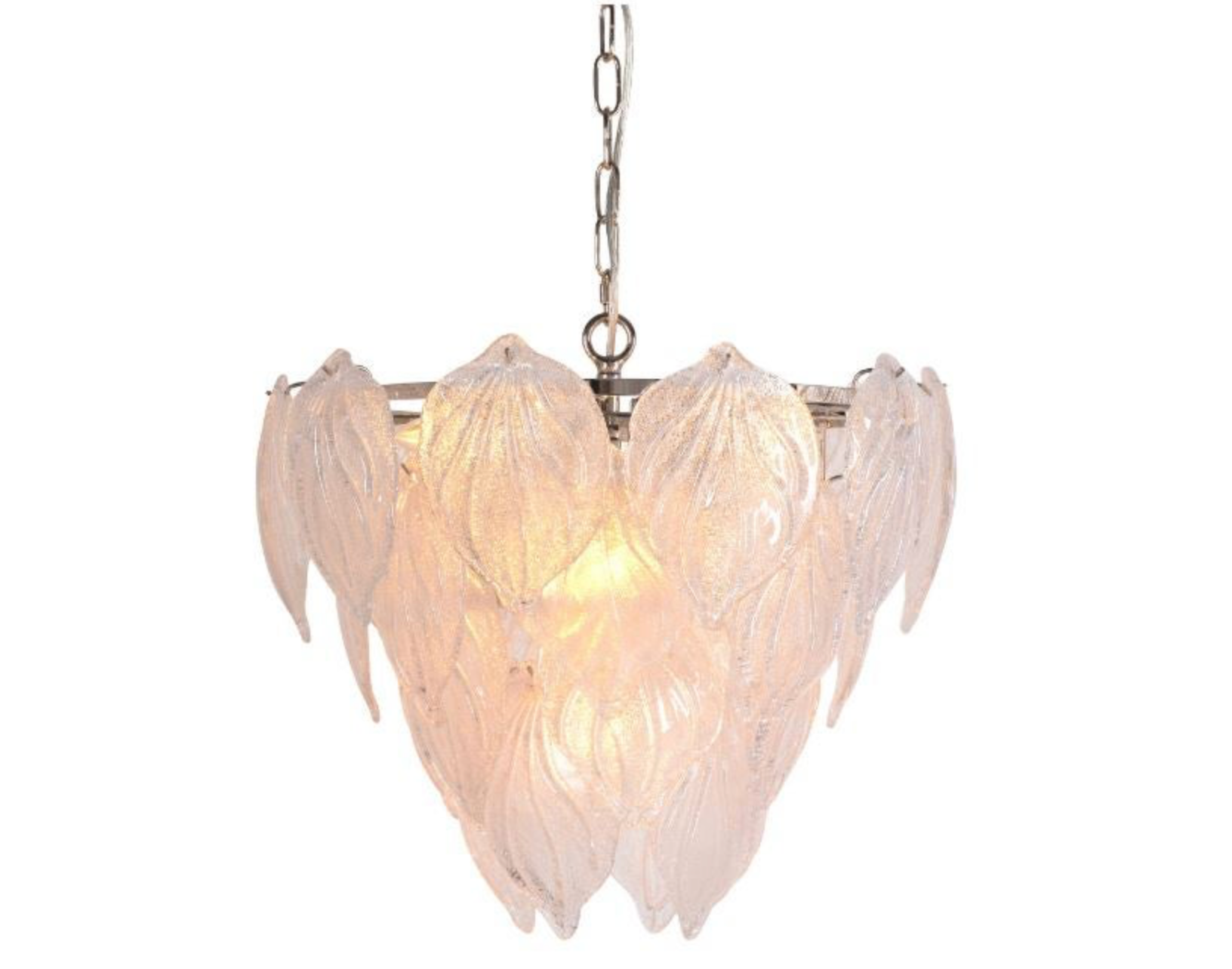 Chandelier with white floral glass shades on a white background