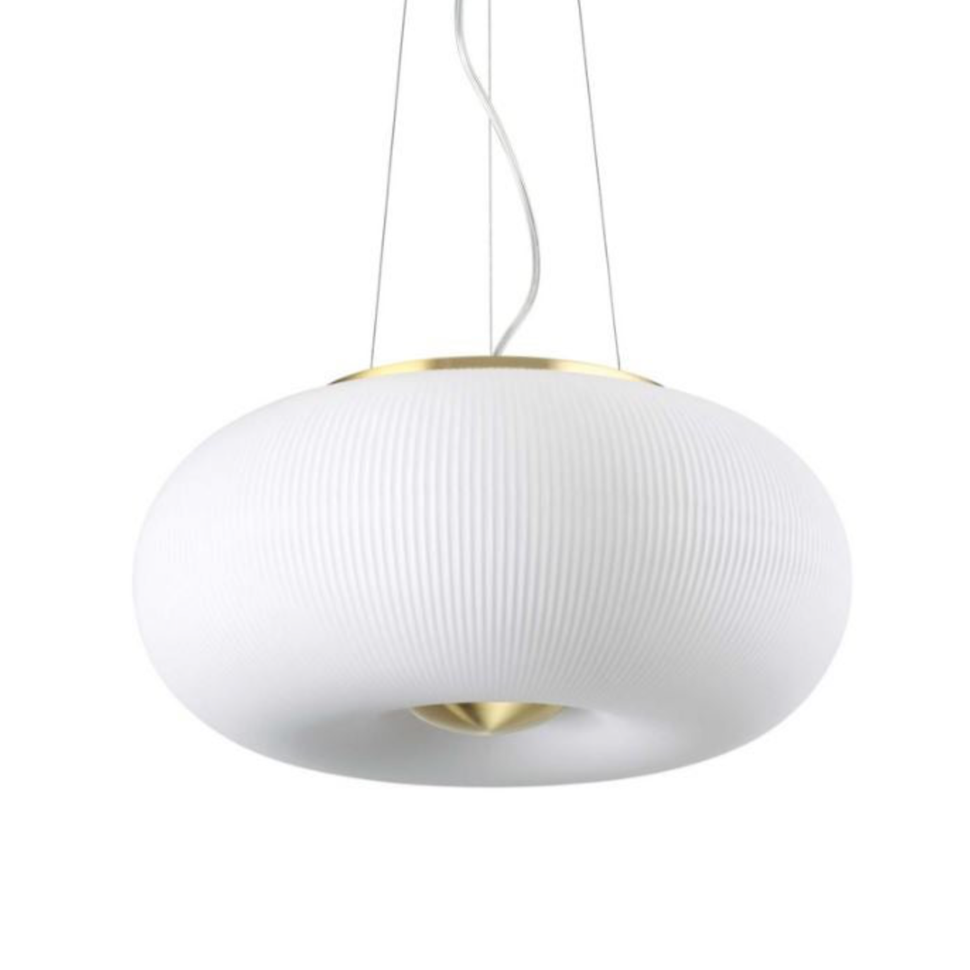 White pendant light with gold interior on a white background