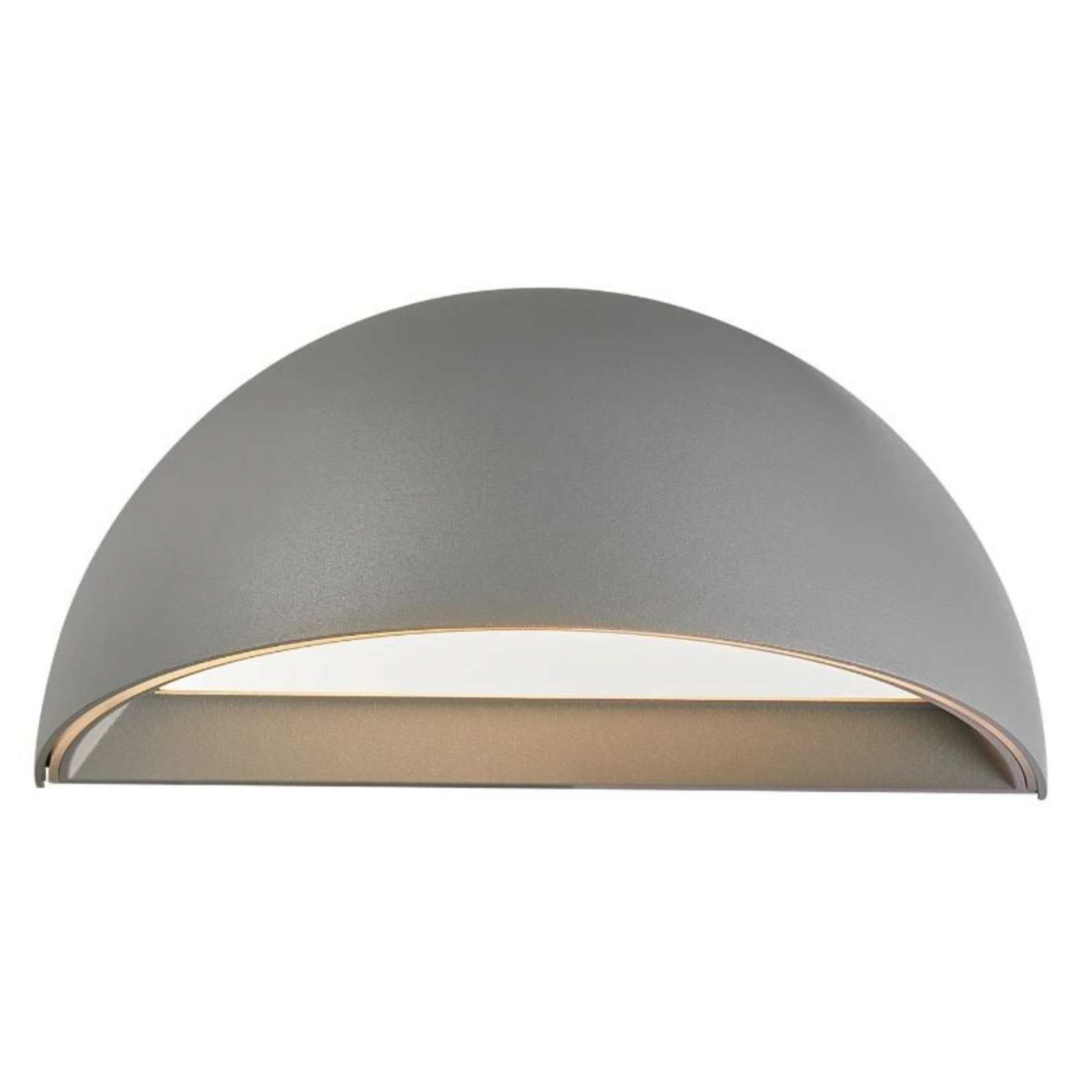 Grey dome-shaped outdoor wall light on a white background