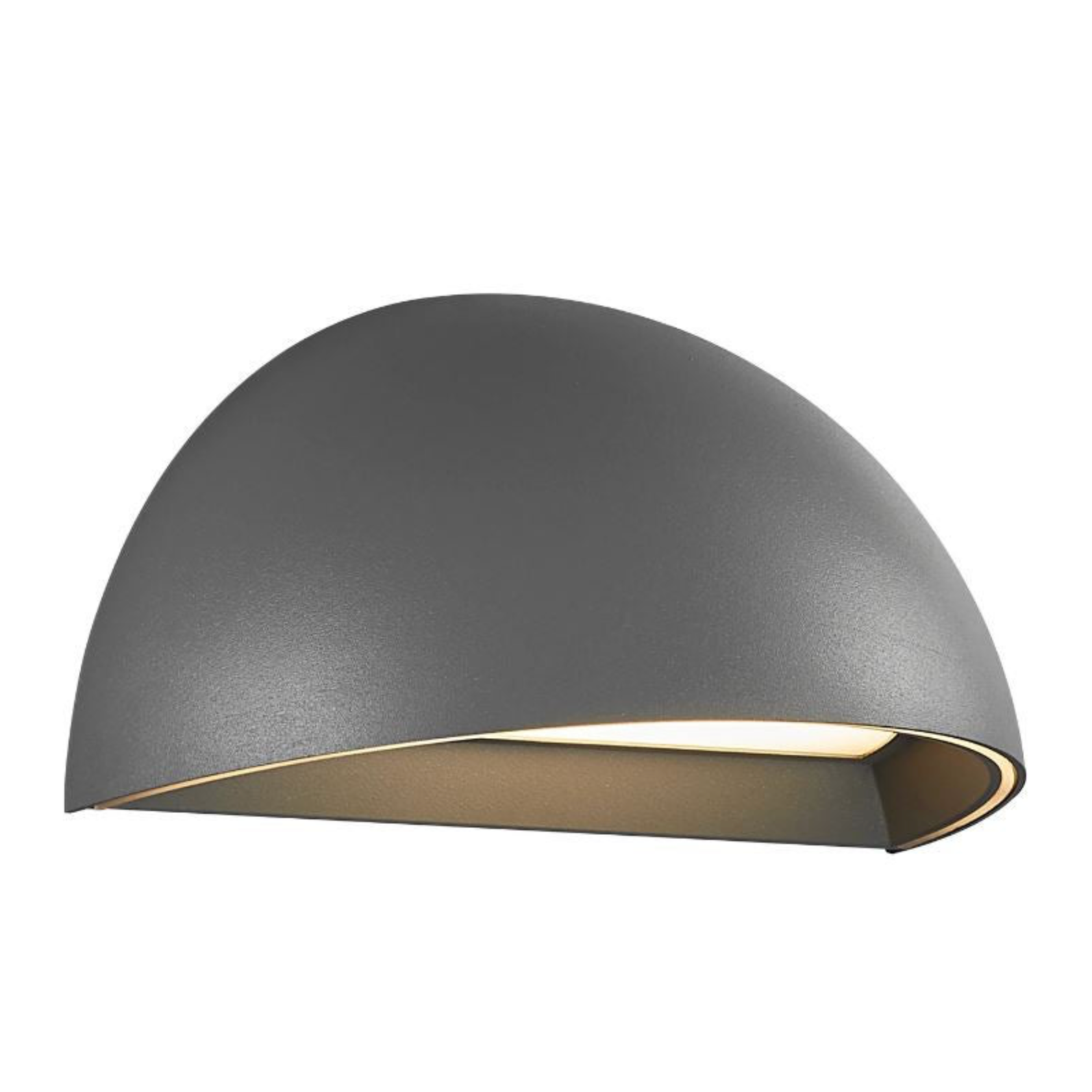 Grey wall-mounted smart outdoor light fixture on a white background