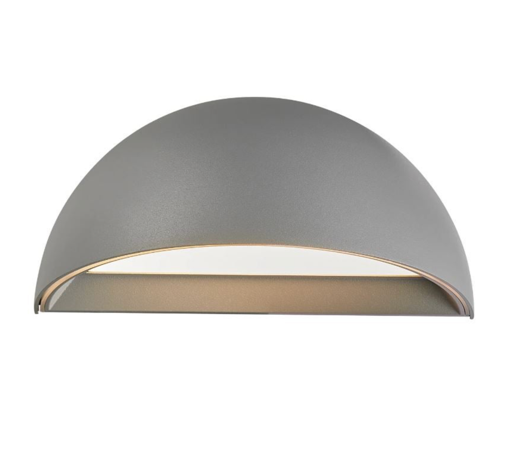 Grey dome-shaped smart outdoor  wall light fixture on a white background