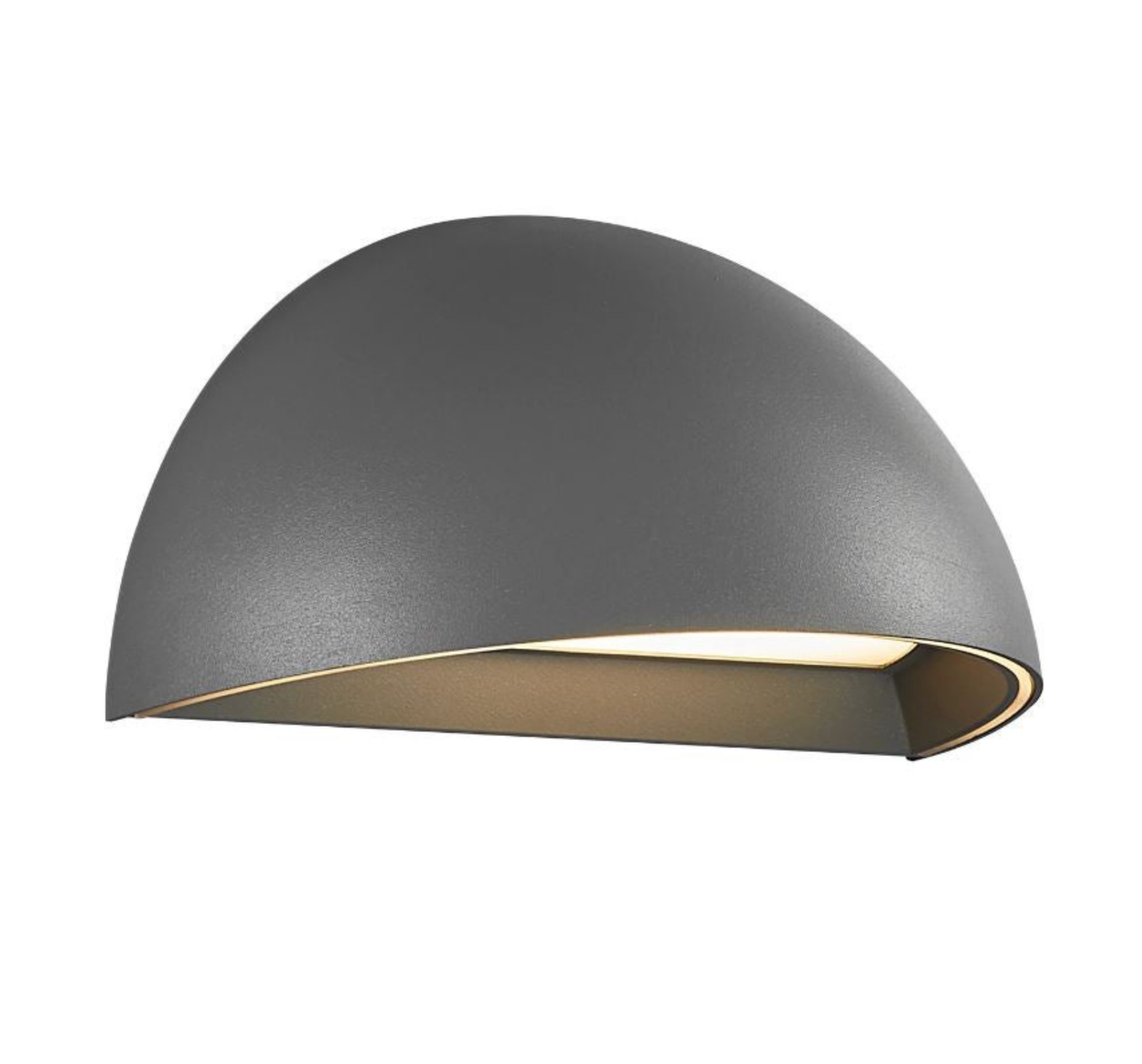 Grey dome-shaped wall light fixture on a white background