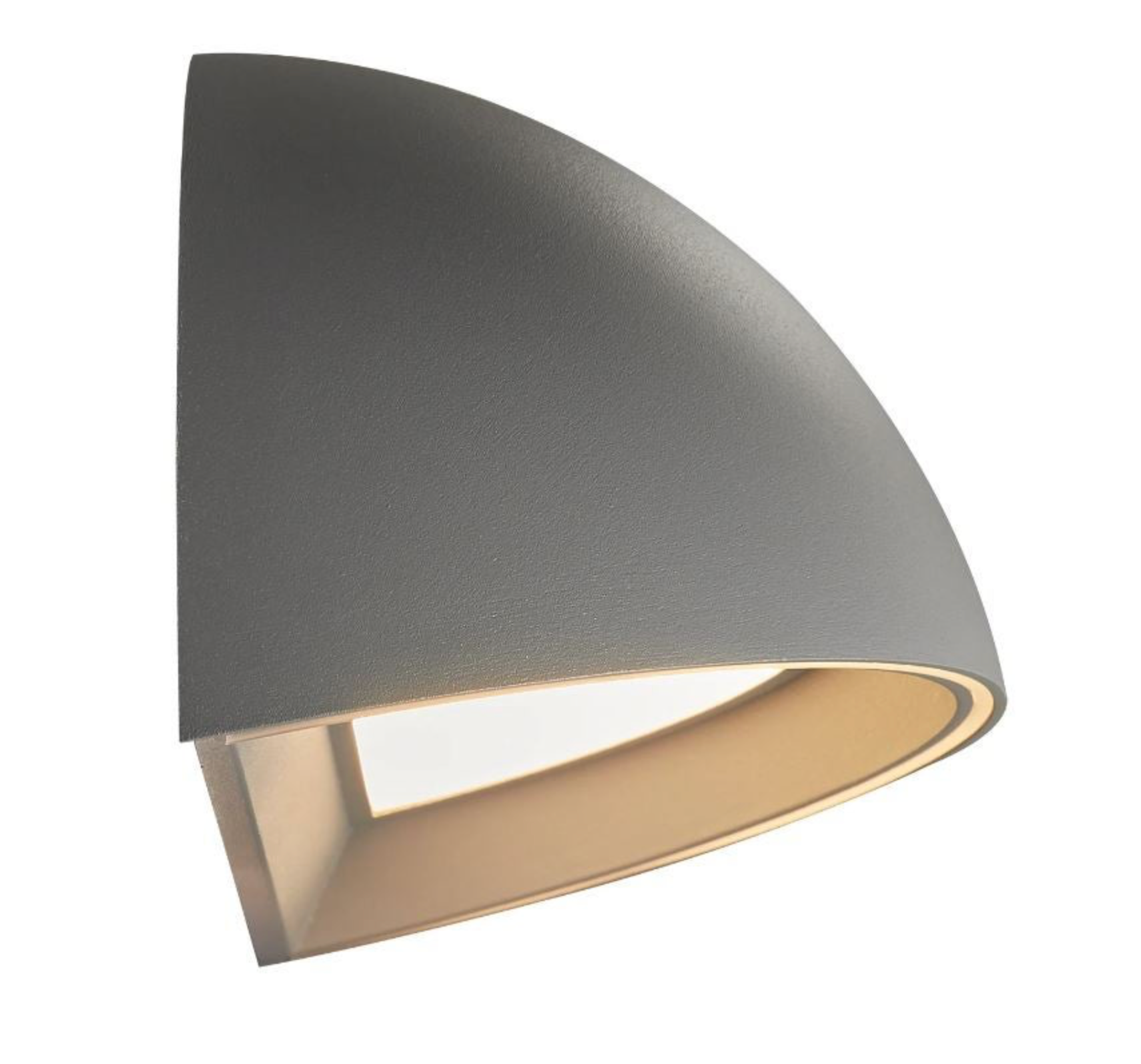 Grey wall-mounted smart outdoor light fixture on a white background