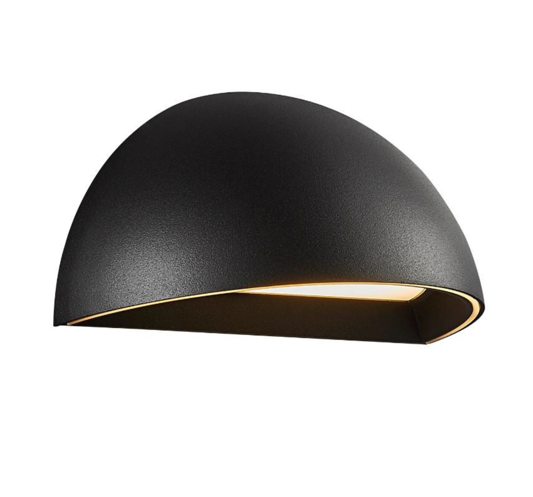 Black dome-shaped outdoor smart wall light on a white background