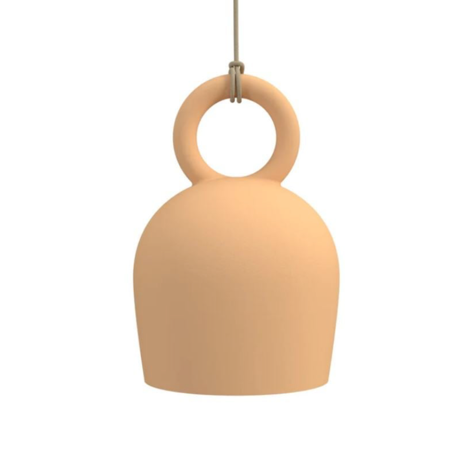 Beige pendant light with a round design on a white background