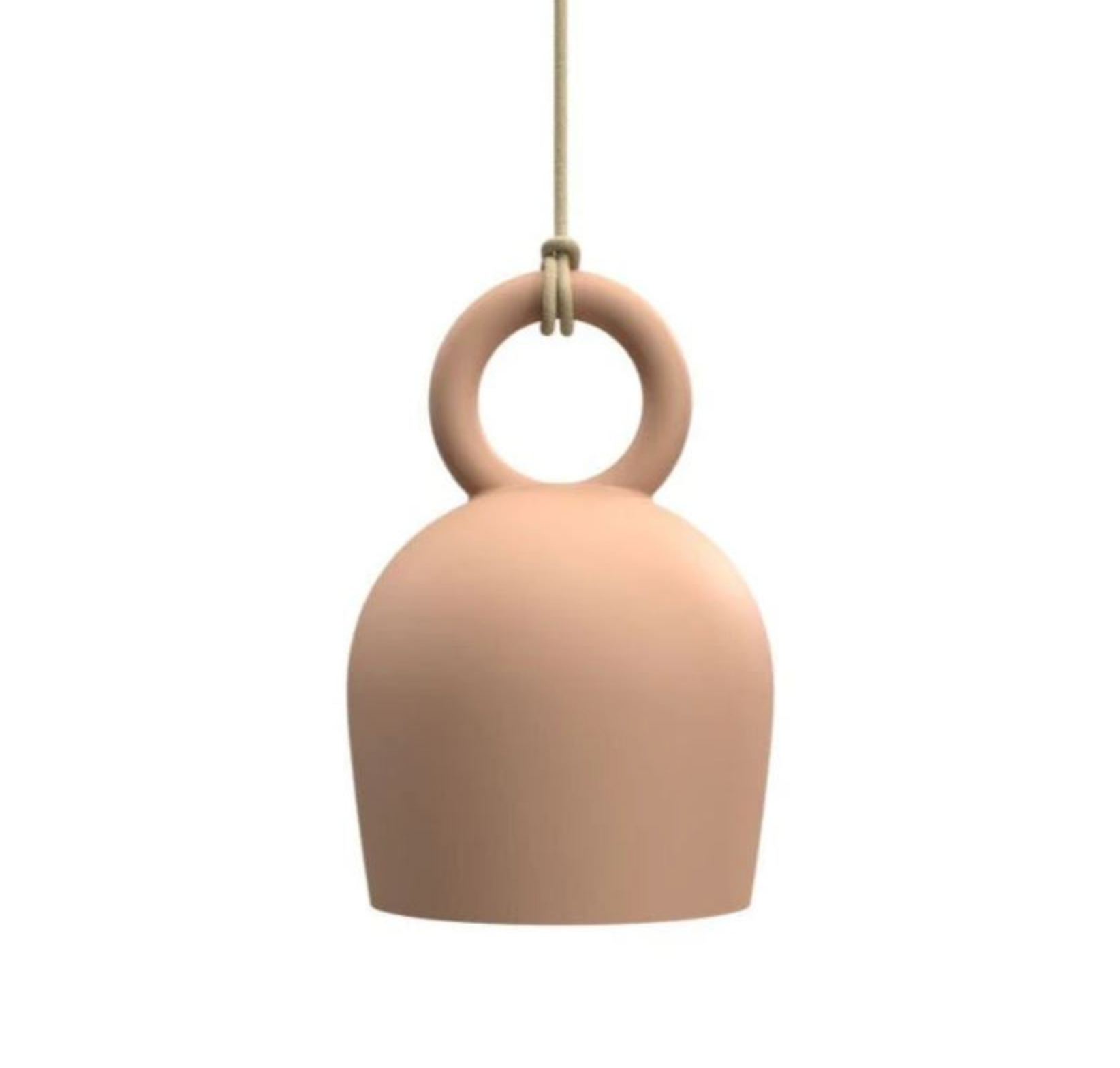 Salome clay bell-shaped pendant light with wooden ring on a white background