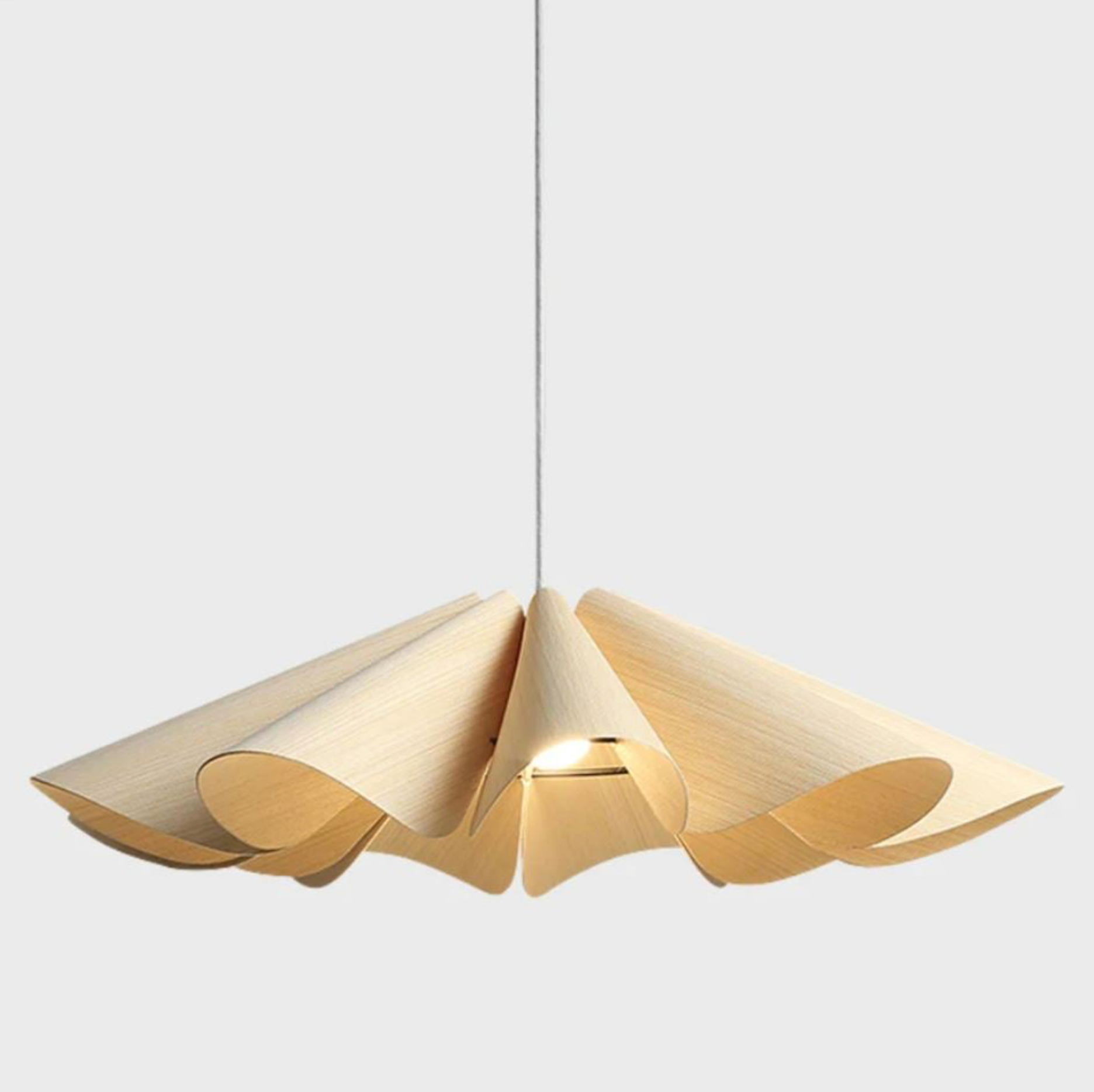 Wooden pendant light on a white background