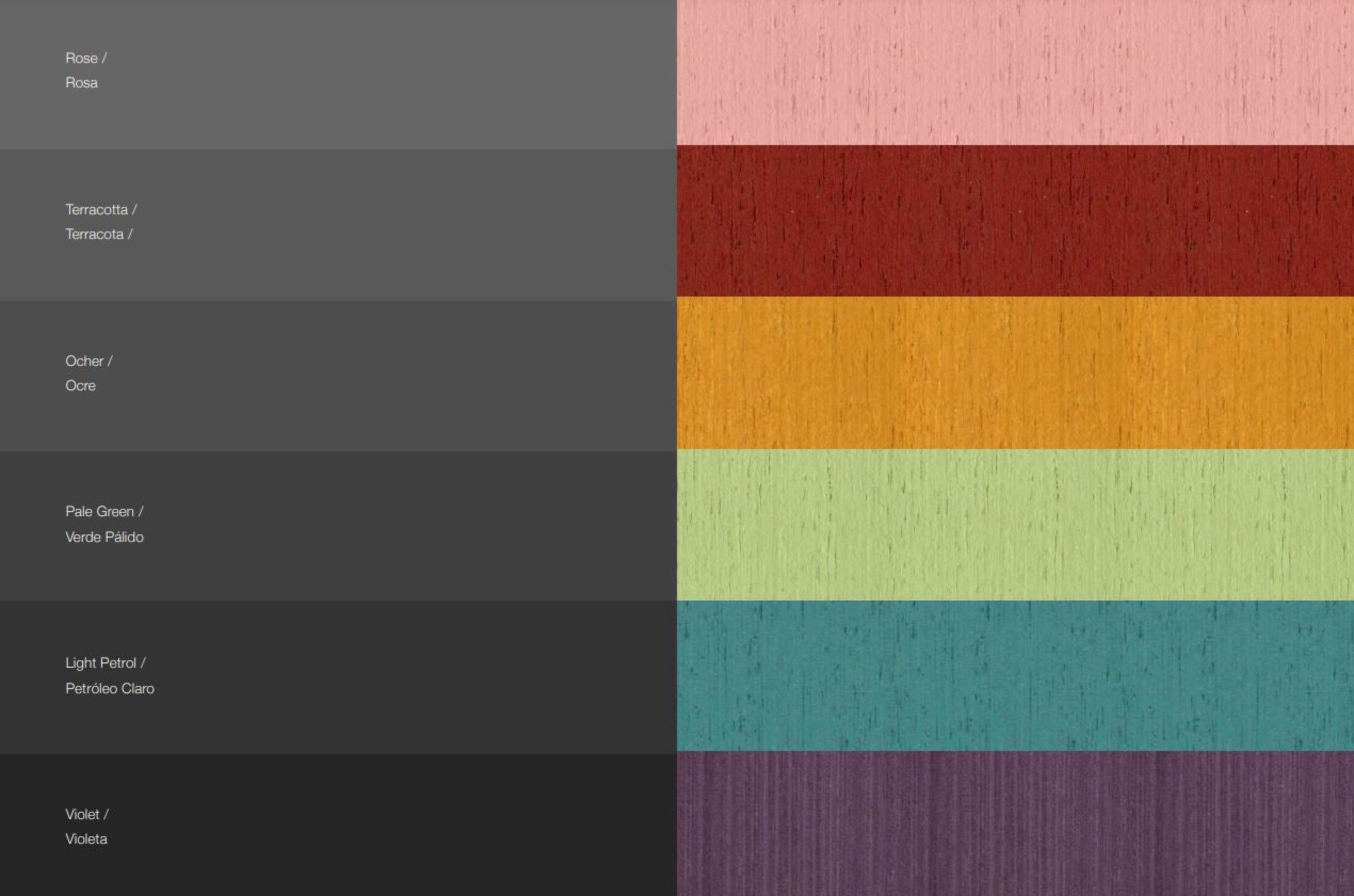 Wood pendant light colour swatches with various shades of grey, pink, brown, green, blue, and purple on a textured background.