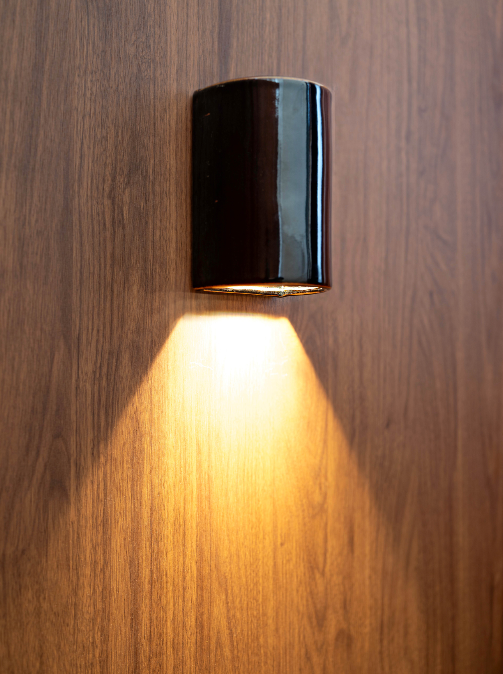 Wall-mounted outdoor light fixture on a wooden wall