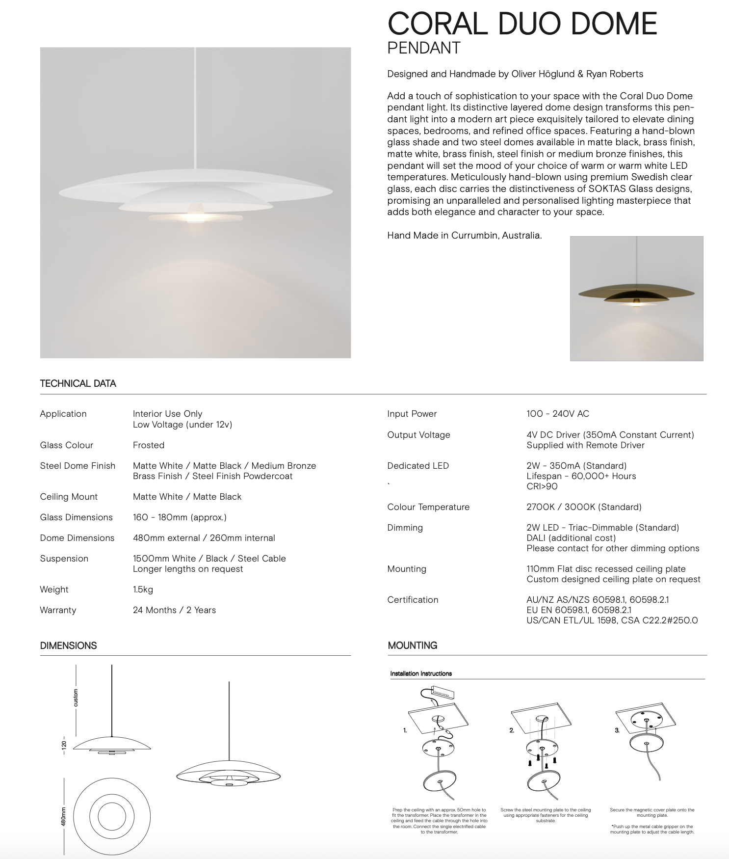Coral Duo Dome | Pendant Light