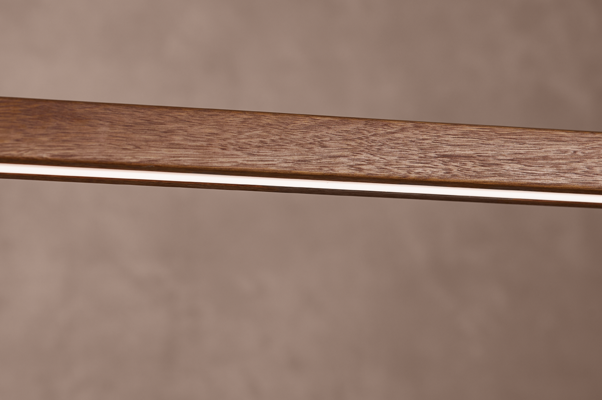 Close-up of House linear pendant light LED strip along Australian hardwood timber body