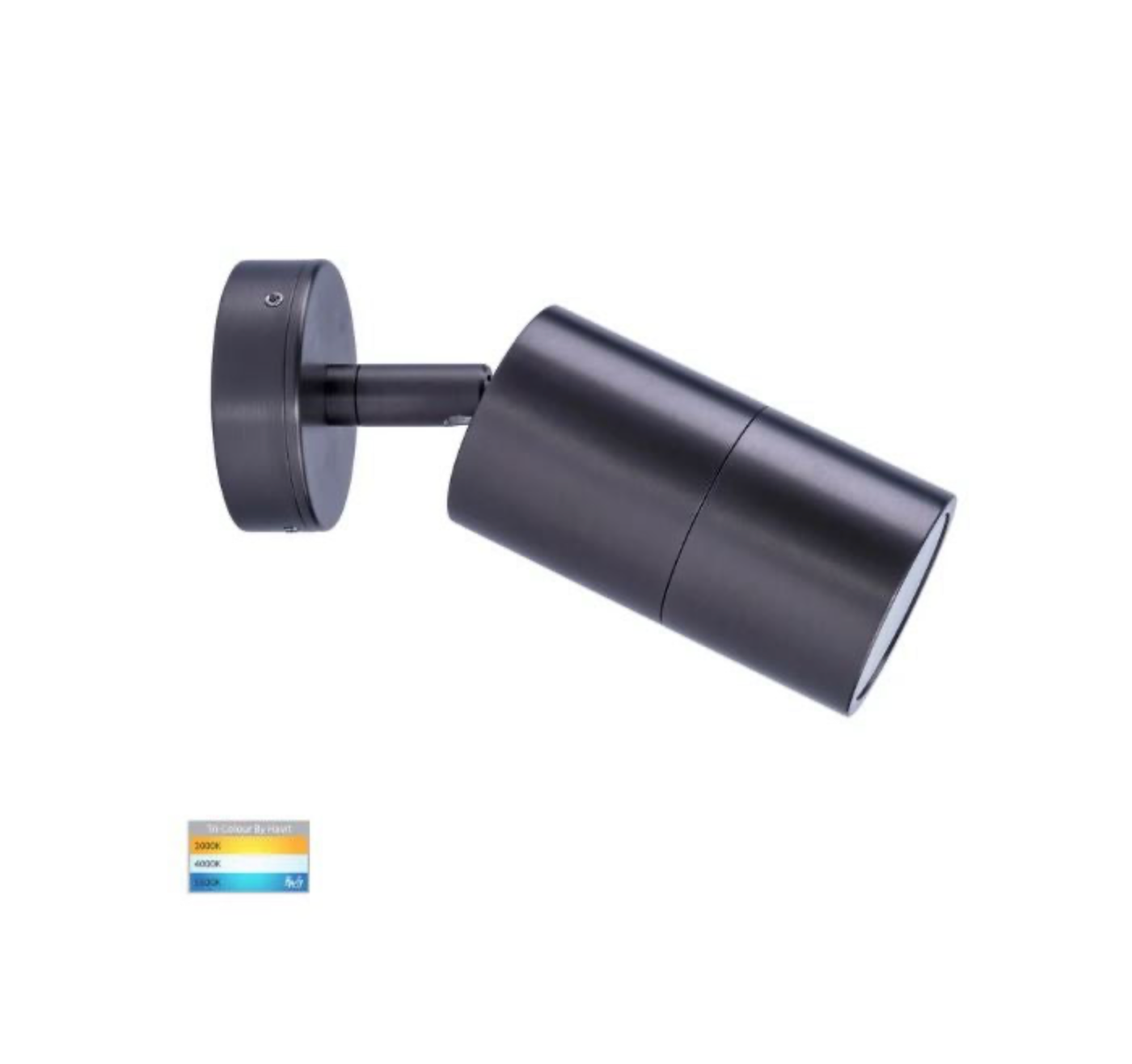Black outdoor adjustable wall light on a white background