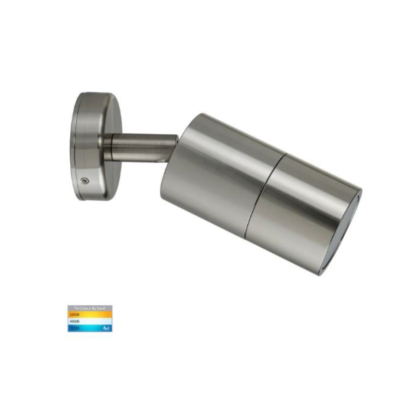 Metallic outdoor wall light fixture on a white background