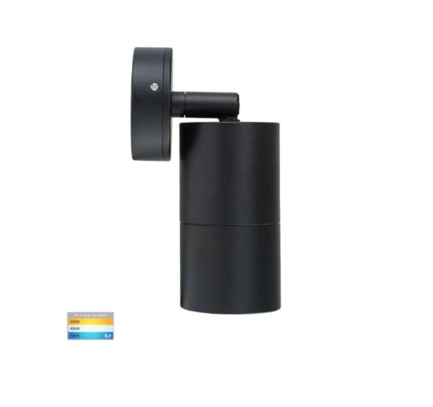 Black outdoor wall light fixture on a white background