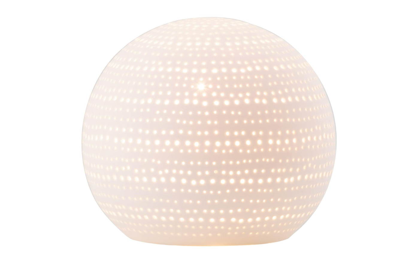 Round, textured porcelain lamp on a white background