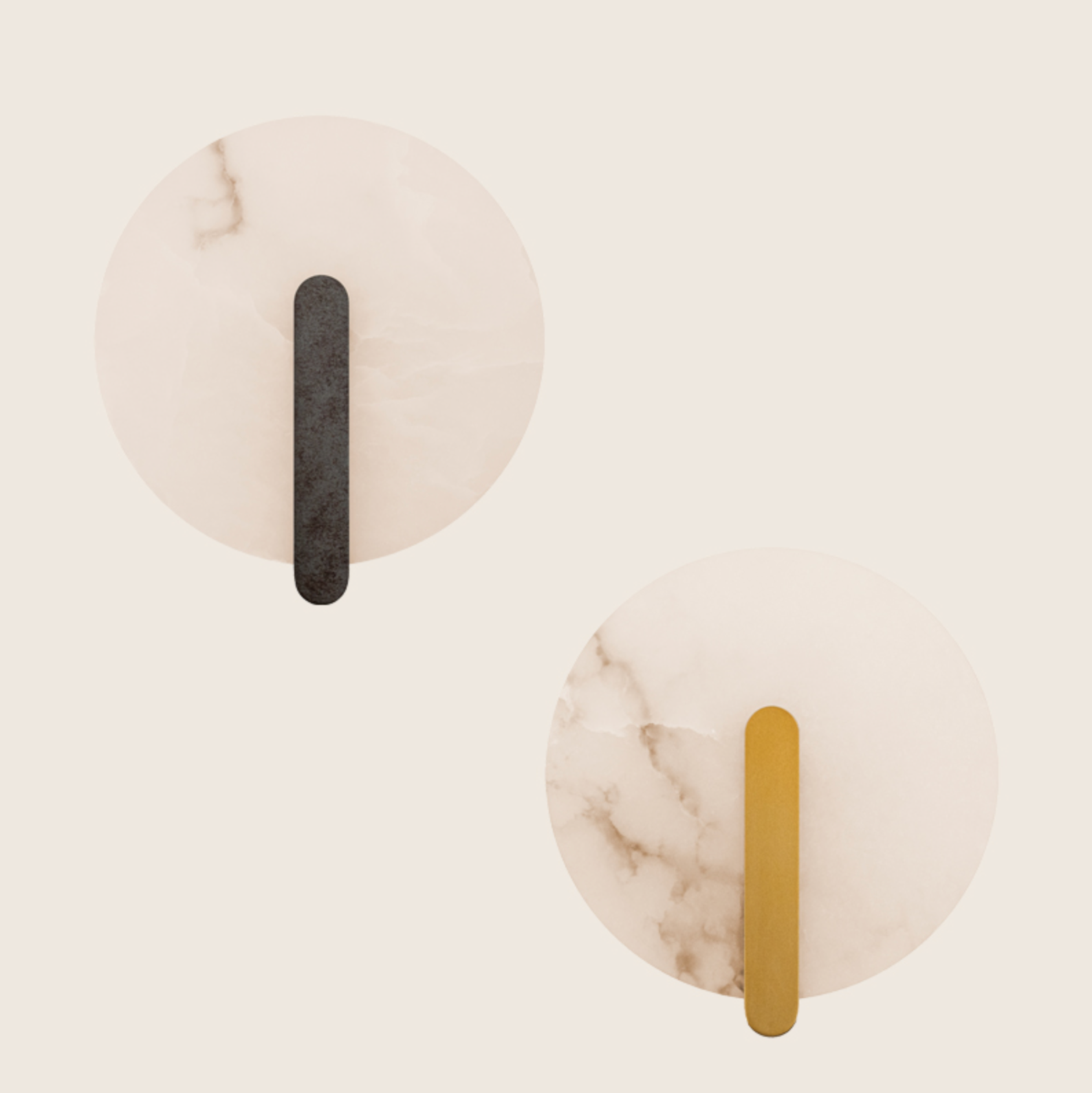 Pair of wall lights marble and gold finishes on a light background