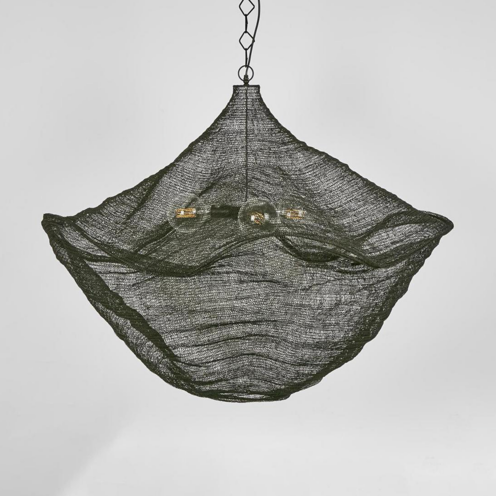 California Pendant Light Black woven brass mesh full product shot on white background – Lightingales