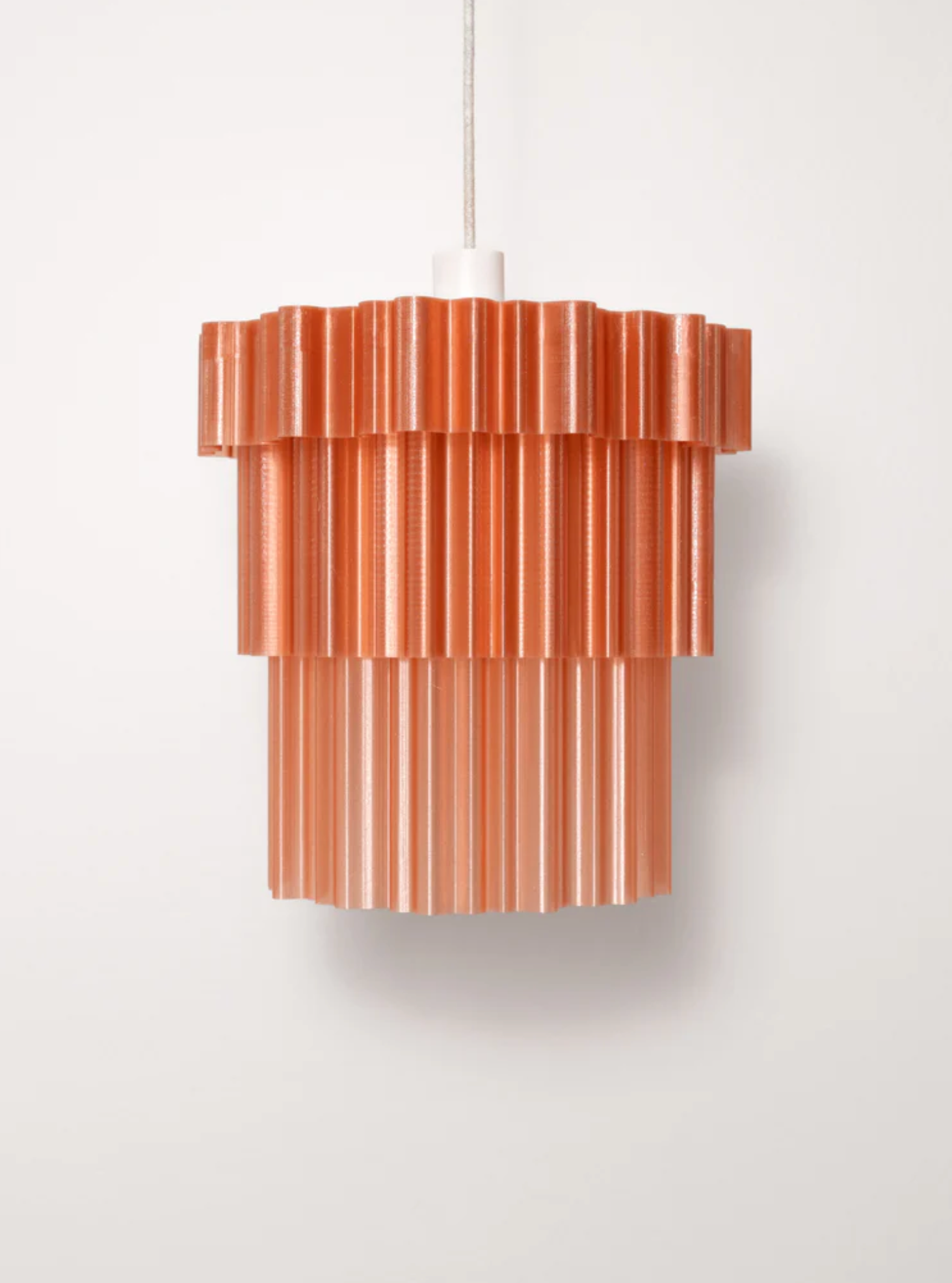 Delphine Pendant Light Caramel three-tiered 3D printed PLA shade product shot on white background – Franca Studio