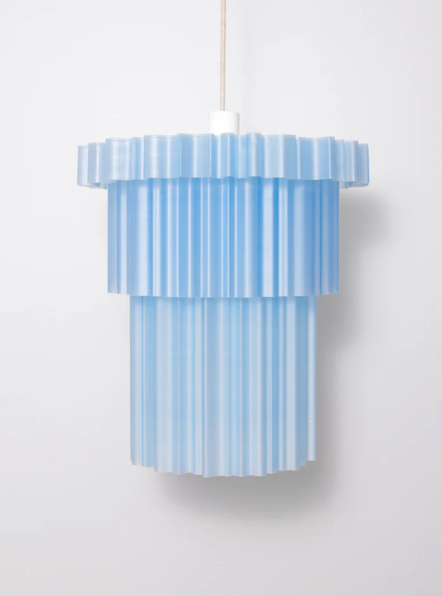 Delphine Pendant Light Light Blue three-tiered 3D printed PLA shade product shot on white background – Franca Studio