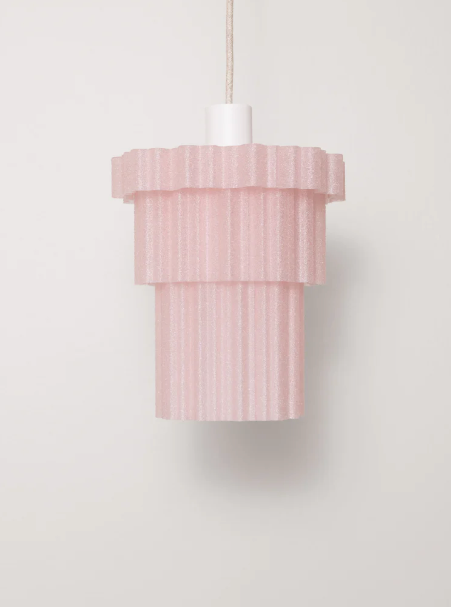 Delphine Pendant Light Light Pink three-tiered 3D printed PLA shade product shot on white background – Franca Studio