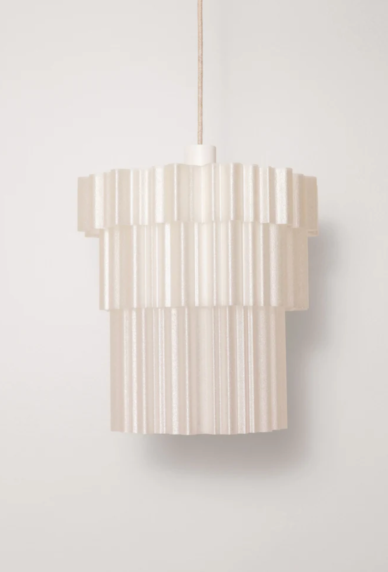 Delphine Pendant Light Pearl three-tiered 3D printed PLA shade product shot on white background – Franca Studio