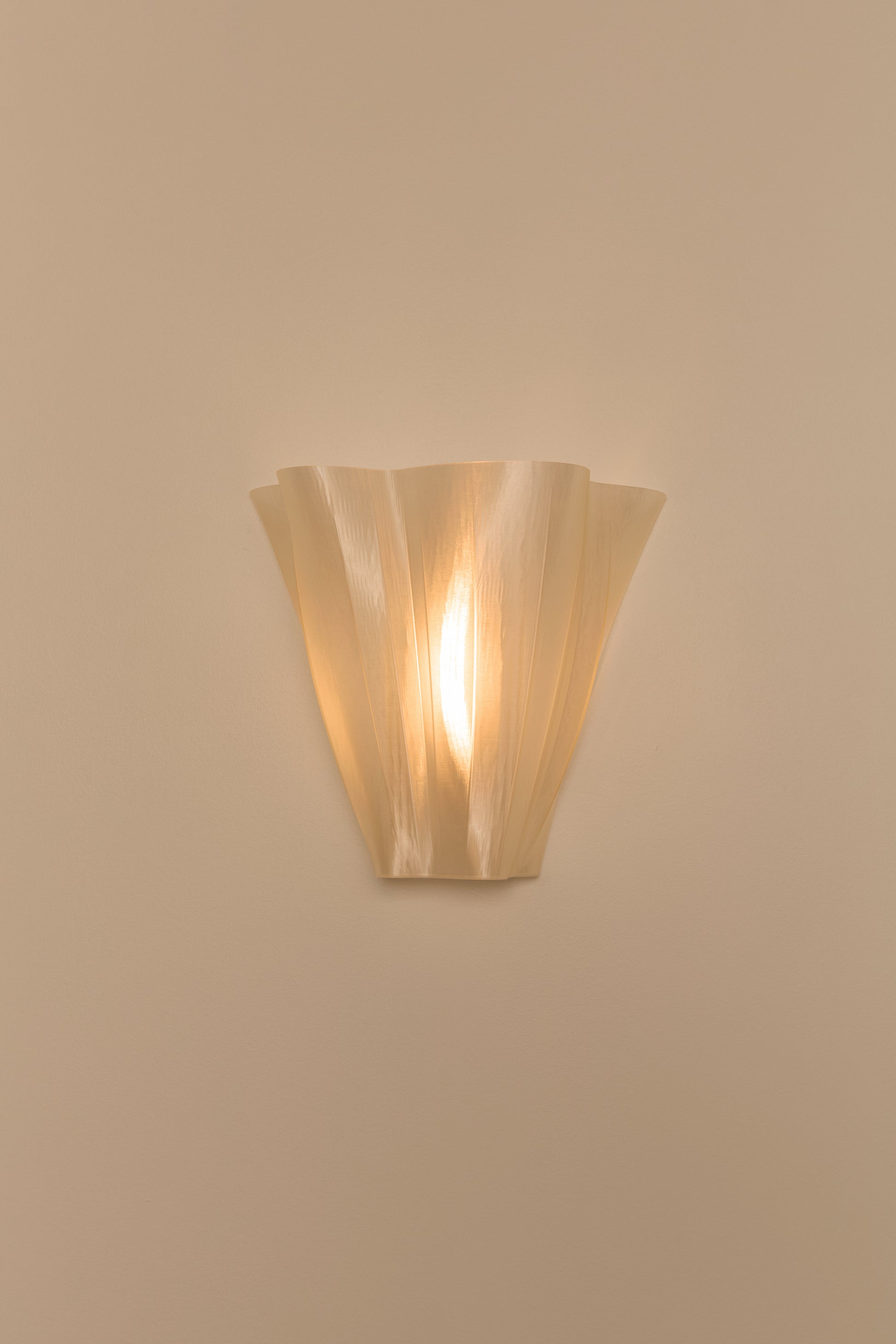 Mabel Wall Light 3D printed PLA shade wall-mounted on beige wall – Franca Studio