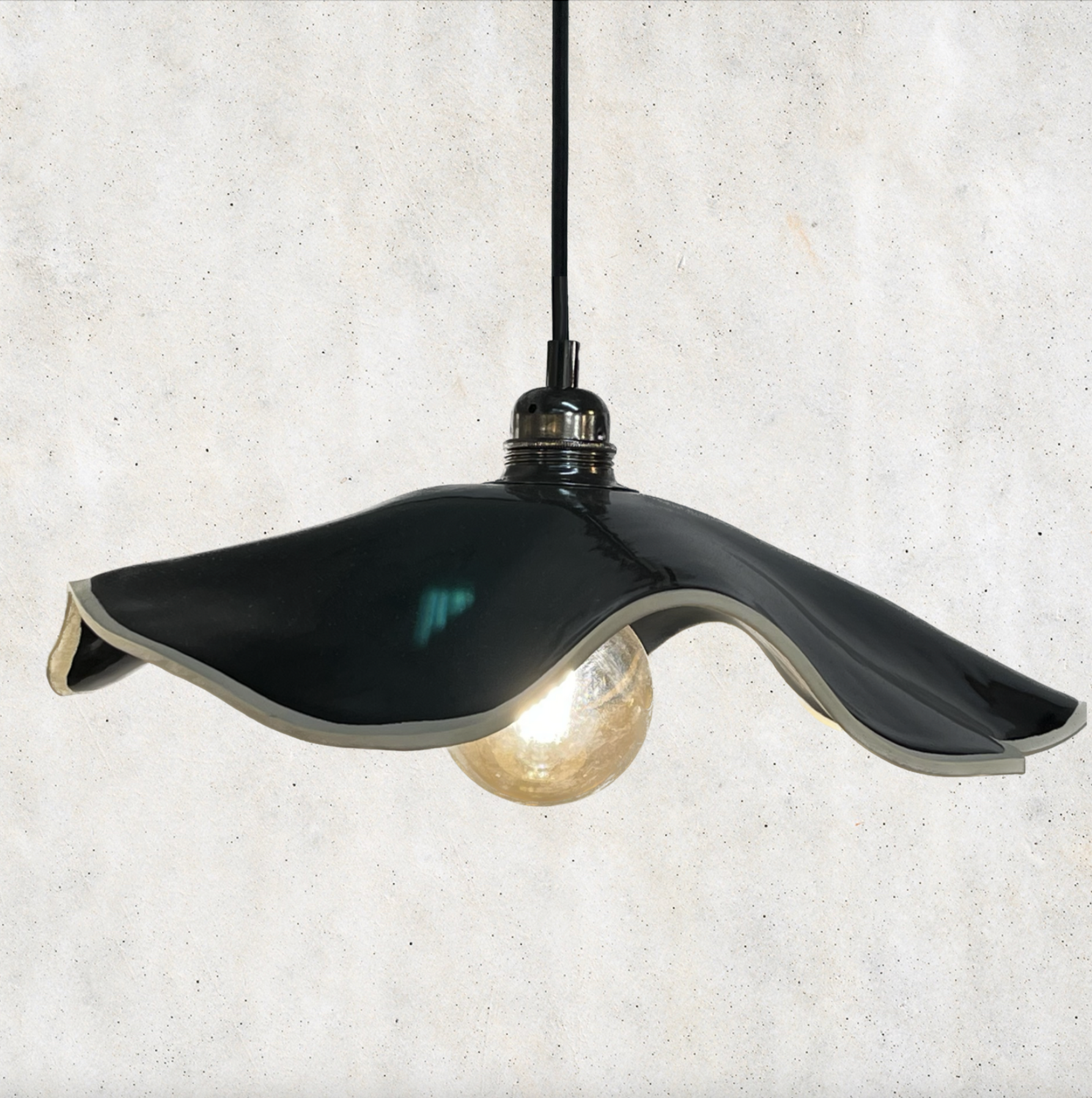 Marilyn Pendant Light Mirror Black ceramic finish sculptural designer pendant light made to order Lightingales