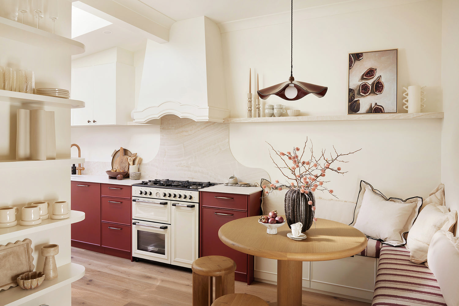 Marilyn Pendant Light Large Shiraz Rust room setting Three Birds Renovations designer ceramic pendant light Australia