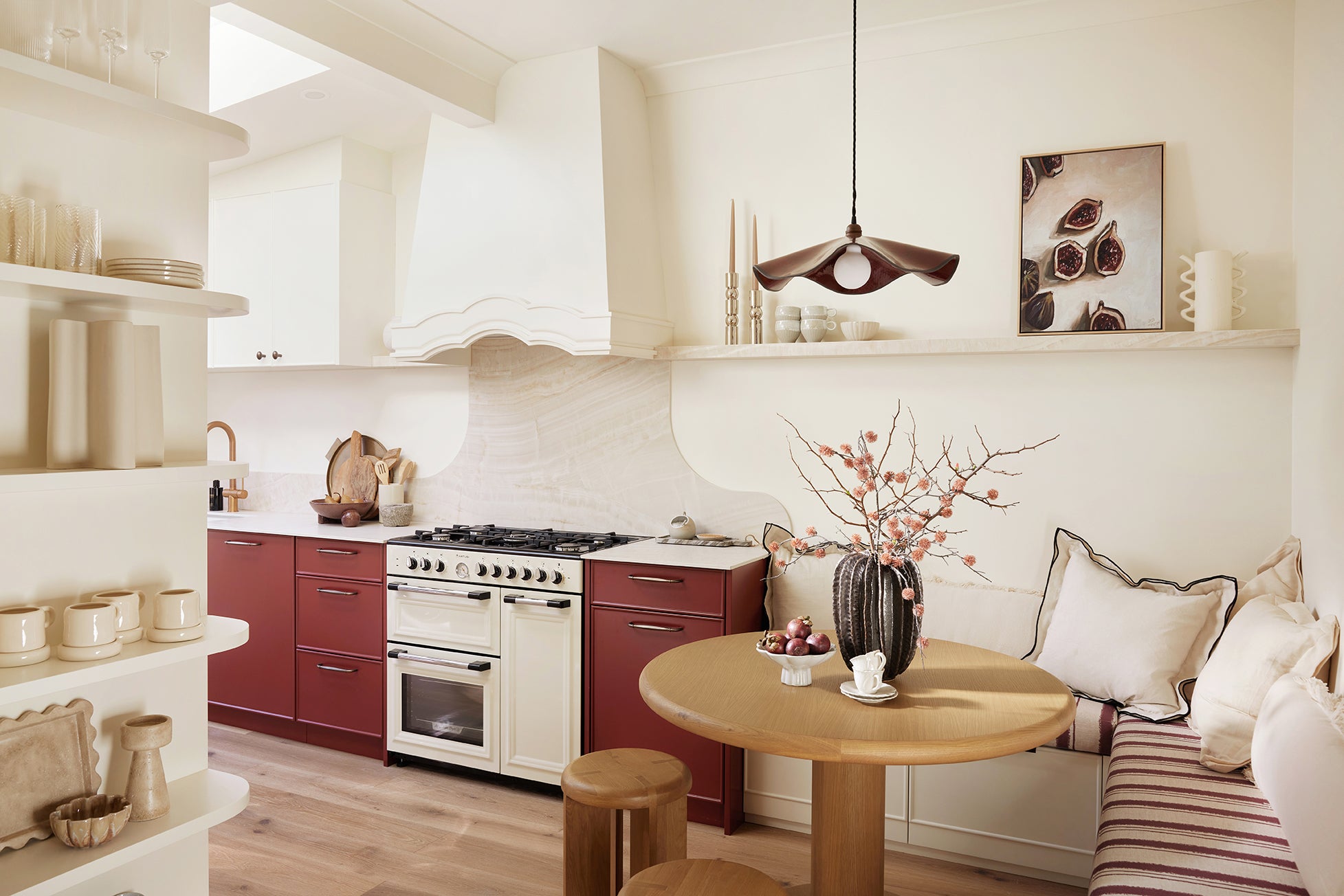 Marilyn Pendant Light Large Shiraz Rust room setting Three Birds Renovations designer ceramic pendant light Australia