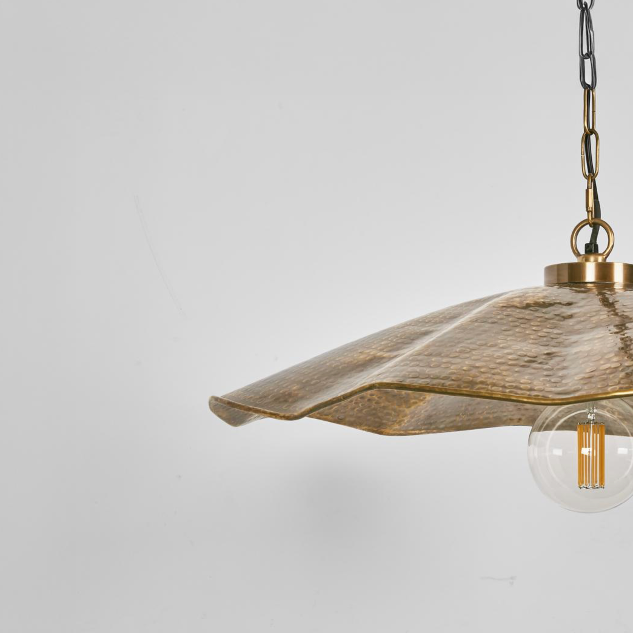 Melville Pendant Light hammered brass scalloped detail product shot – Lightingales
