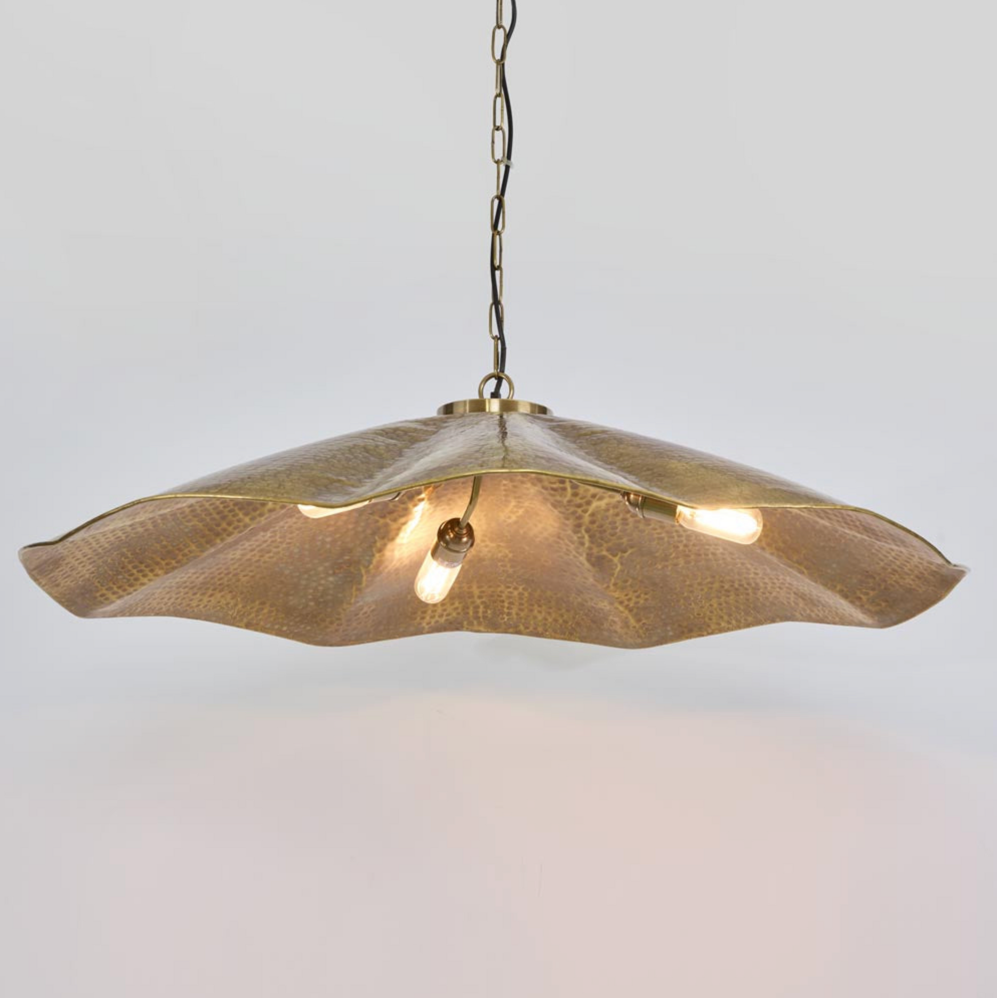 Melville Pendant Light hammered brass scalloped shade styled interior – Emac & Lawton