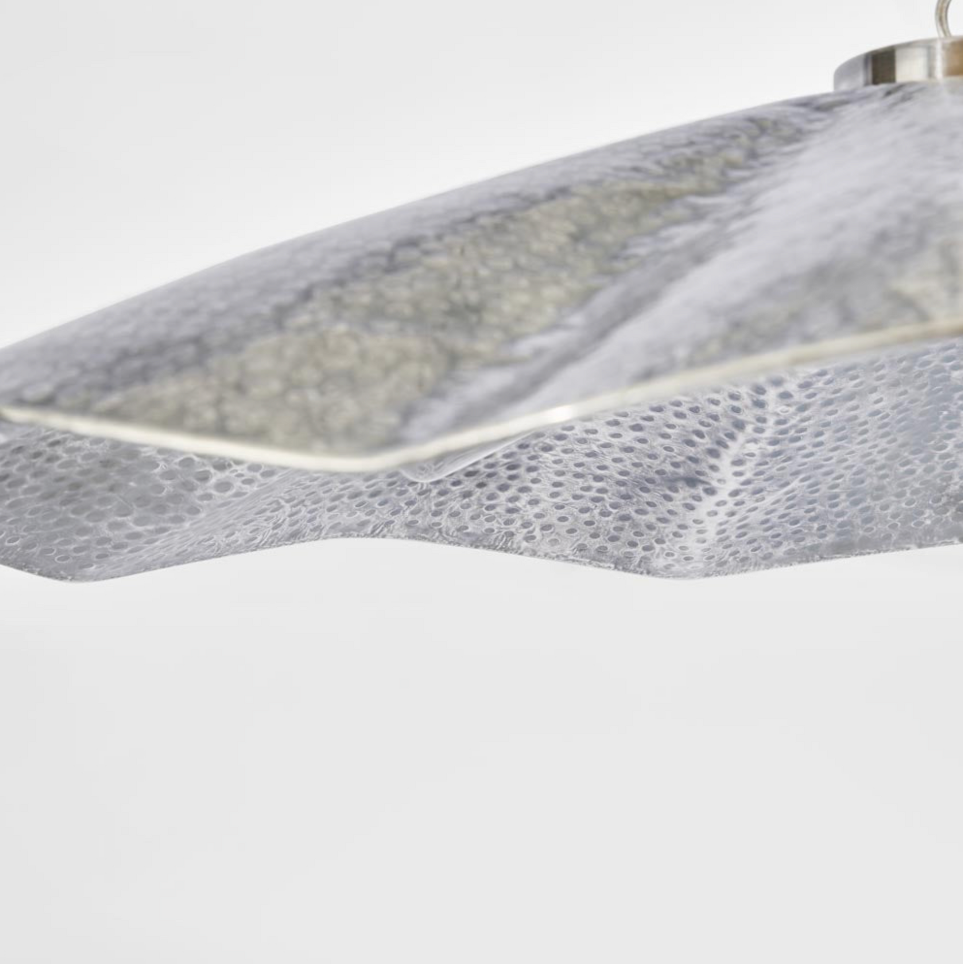 Close-up detail of Melville Pendant Light hammered brass scalloped shade texture – Emac & Lawton