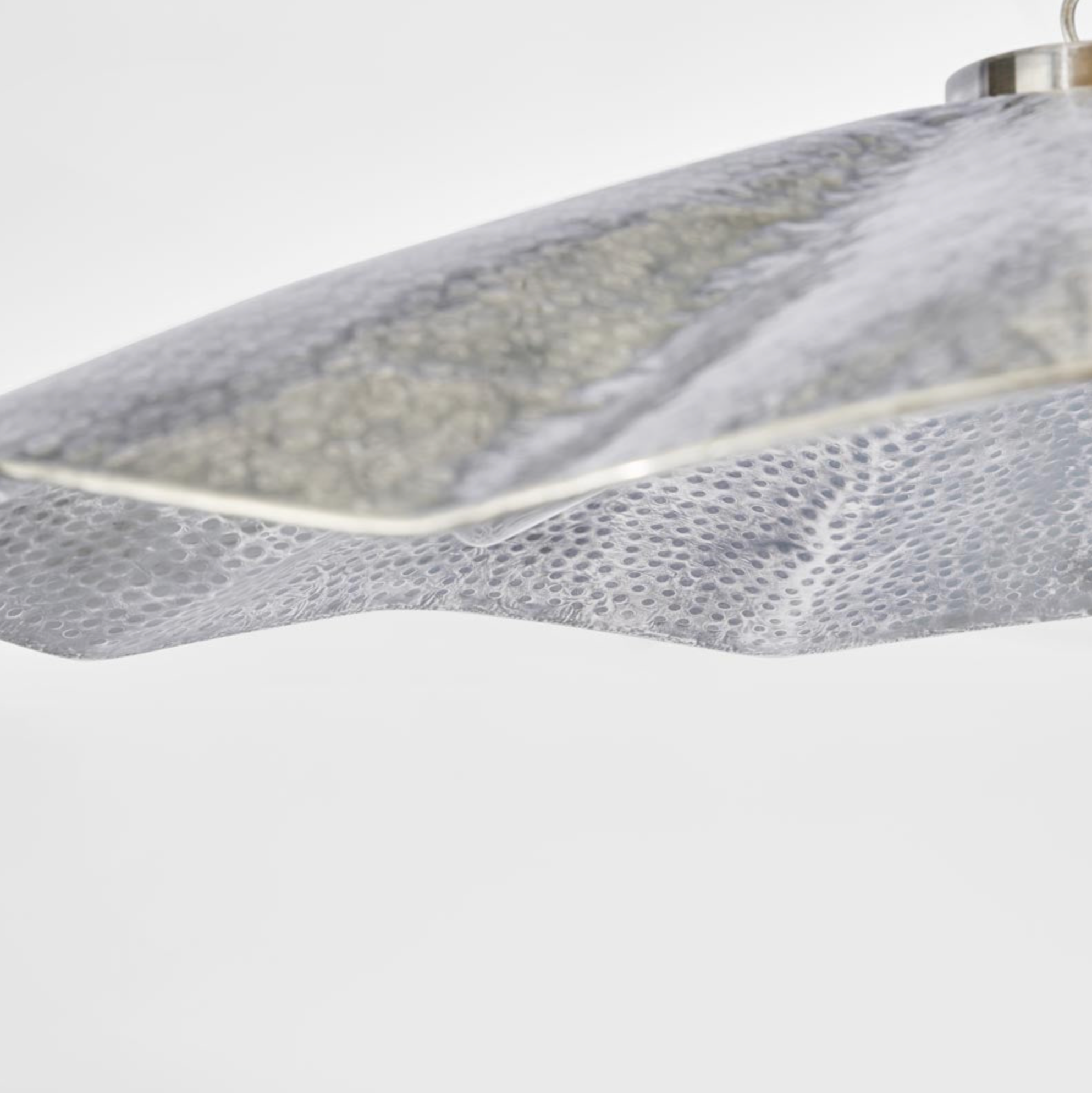 Close-up detail of Melville Pendant Light hammered brass scalloped shade texture – Emac & Lawton