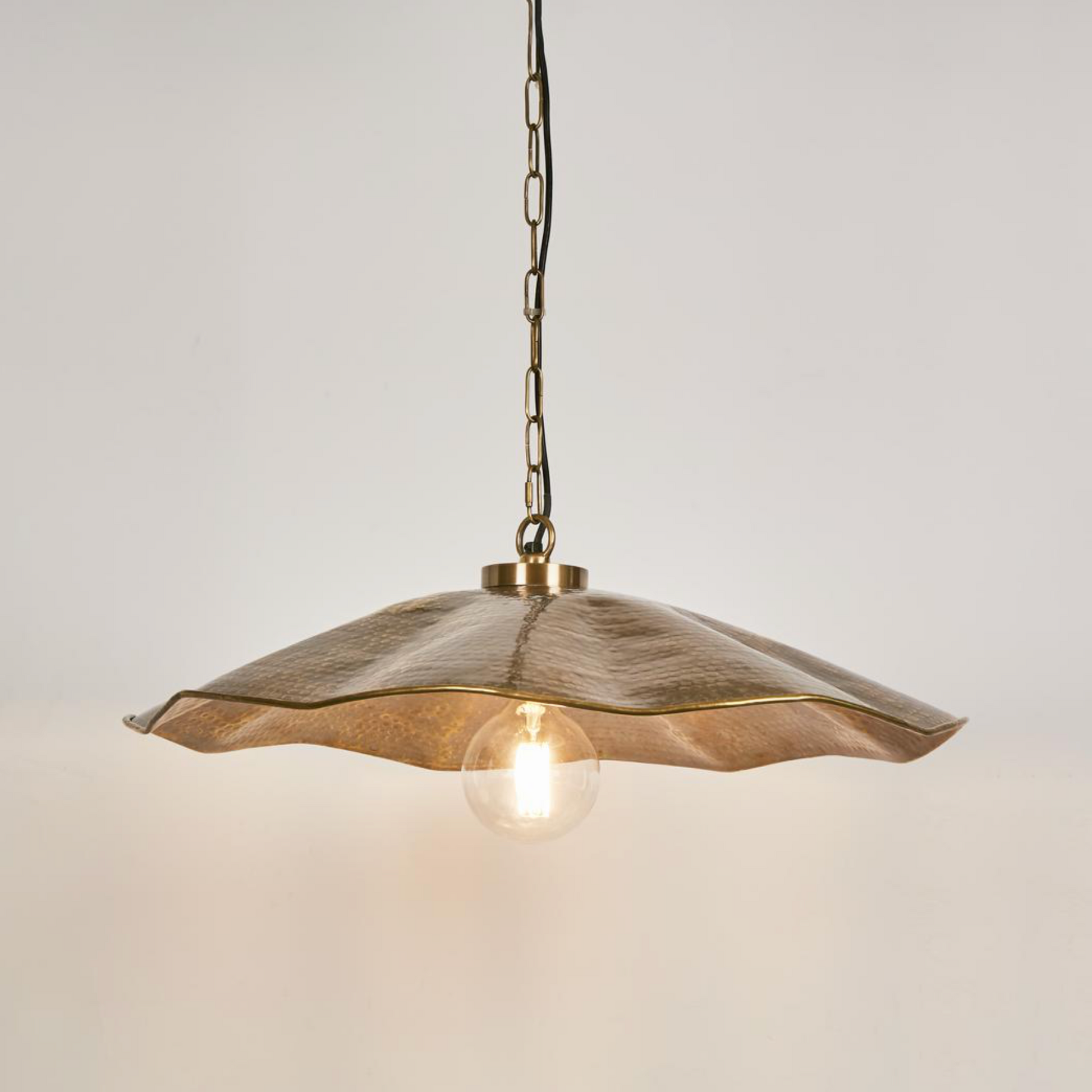 Melville Pendant Light hammered brass wavy shade product shot – Lightingales