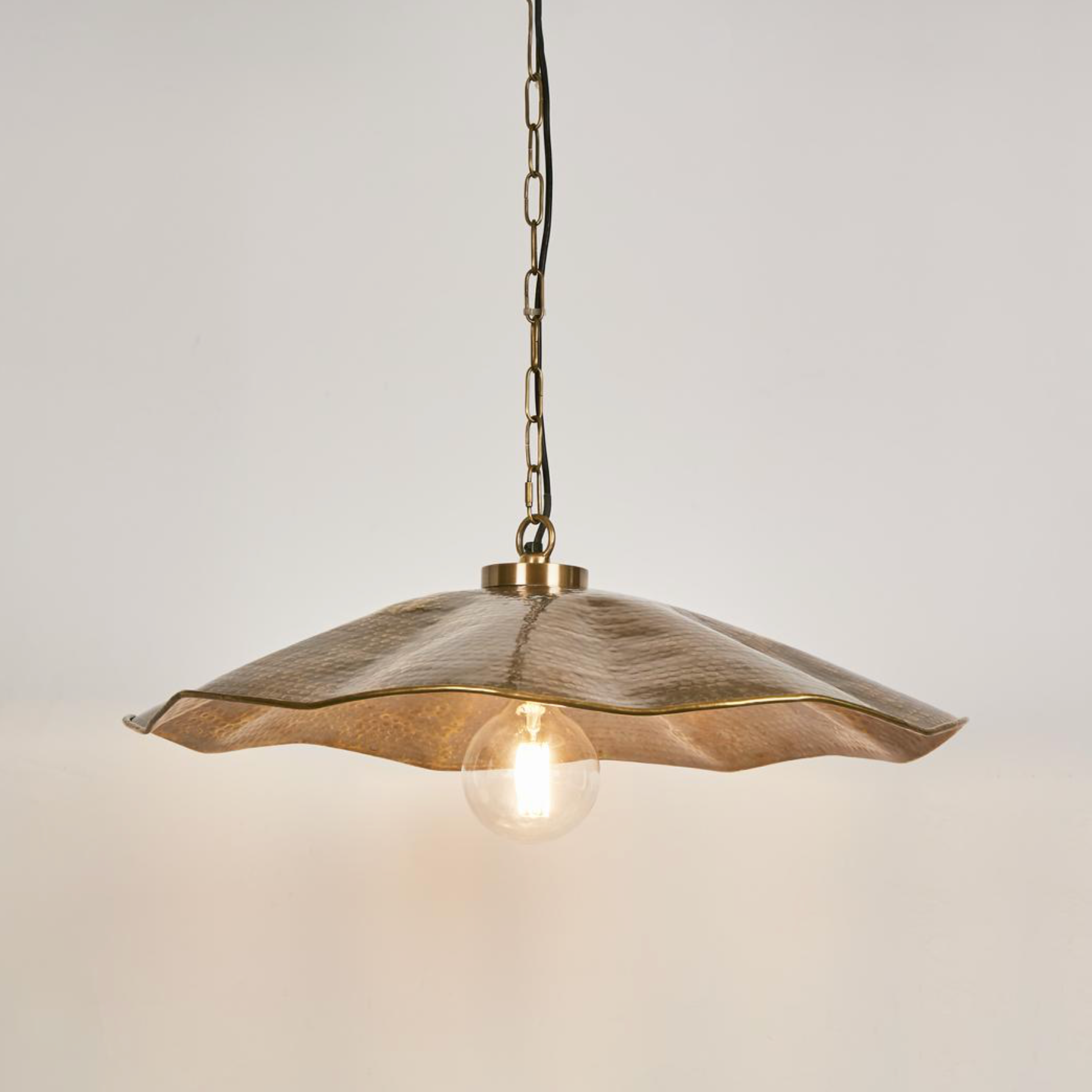Melville Pendant Light hammered brass wavy shade product shot – Lightingales